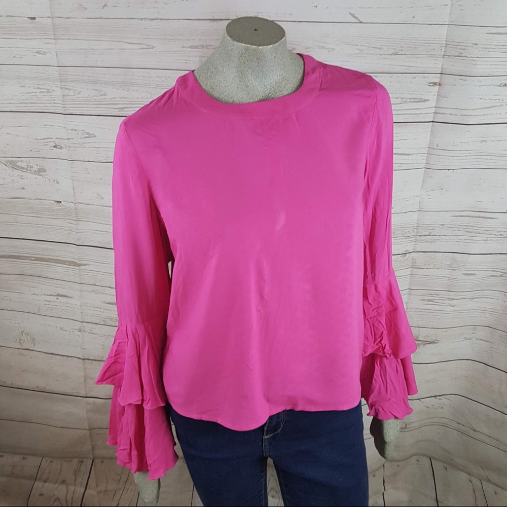 CAD Bright Pink Bell Sleeve Long Sleeve Blouse